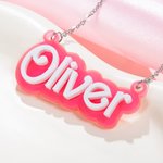 Personalized Pink and White Fashion Doll Acrylic Necklace with Name Christmas Birthday Valentine's Day Gift for Her