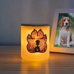 Henkilökohtainen koiran siluetti LED-kynttilävalaisin Jar, jossa on nimi ja puinen kansi Home Decor Koiran menetys muistolahja koiran ystävälle
