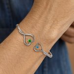 Personalized Double Birthstone Heart Adjustable Bangle with Engraved Text and Card Birthday Mother's Day Gift for Grandma Granddaughter