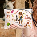 Henkilökohtainen sarjakuva hevonen ja Cowboy tyttö meikki laukku nimi ja ranneke Travel tarvikkeet hevonen Racing syntymäpäivälahja naisille hevosen ystäville