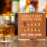 Personalized Cute Farting Bean 6 oz Stainless Steel Liquor Hip Flask with Leather Cover and 1-10 Kid Names Father's Day Birthday Gift for Drinkers Dad