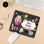 Personalised Cartoon Teacher Character Anti-Slip Mouse Pad with Name Teacher's Day Back to School Appreciation Gift for Teachers Educators