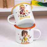 Henkilökohtainen kukka perhonen 3D sarjakuvahahmo Kannettava 12 oz emali kuppi nimi vuosipäivä syntymäpäivä lahja pojille tytöille