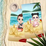 Toalla de playa de secado rápido con nombre Castillo de arena personalizado Personaje de dibujos animados para niños Regalo de cumpleaños esencial para niños Niñas