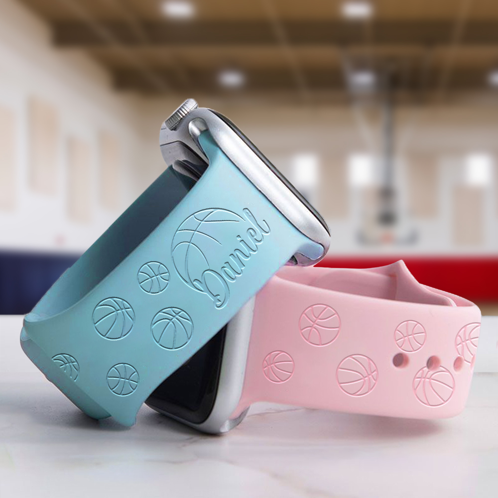 Bracelet de montre en silicone pour Apple avec nom gravé Cadeau d'anniversaire pour les amateurs de basket-ball
