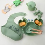 Set di posate personalizzato con nome materiale in silicone alimentare con piatto con ventosa a forma di granchio regalo utile e pratico per bambini