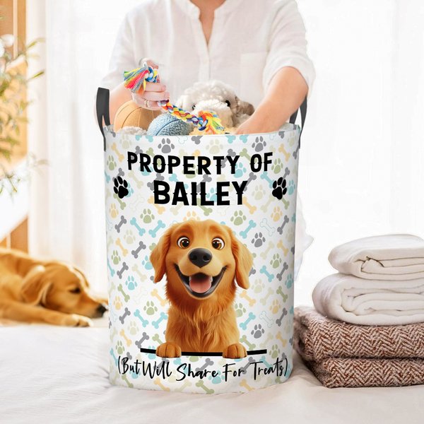 Personalised Cute Dog Name Waterproof Laundry Storage Basket with Handle Birthday Housewarming Gift for Pet Lover
