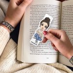 Segnalibro magnetico personalizzato con nome e personaggio in stile cartone animato aiutante delle letture regalo di compleanno per amanti dei libri