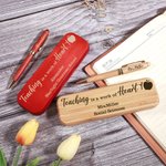 Personalized Engraved Inspiring Quote Wooden Ballpoint Pen and Case Set with Text Birthday Appreciation Back to School Gift for Teacher Colleague