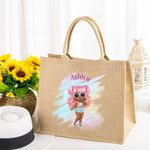 Henkilökohtainen kiiltävä muoti sarjakuva tyttö suuri Juutti Kangaskassi nimi rannalla loma tarvikkeet syntymäpäivälahja tytöille naiset