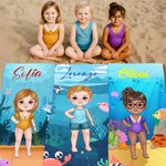 Asciugamano da spiaggia personalizzato con personaggio e nome oversize ad asciugatura rapida tema mondo marino regalo estivo per amici e familiari
