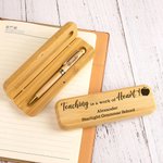 Personalized Engraved Inspiring Quote Wooden Ballpoint Pen and Case Set with Text Birthday Appreciation Back to School Gift for Teacher Colleague