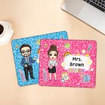 Personalised Cartoon Teacher Character Anti-Slip Mouse Pad with Name Teacher's Day Back to School Appreciation Gift for Teachers Educators