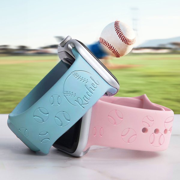 Personalized Baseball Silicone Multicolour Watch Band for Apple with Laser Engraved Name Thanksgiving Birthday Gift for Baseball Lovers Teammate Coach