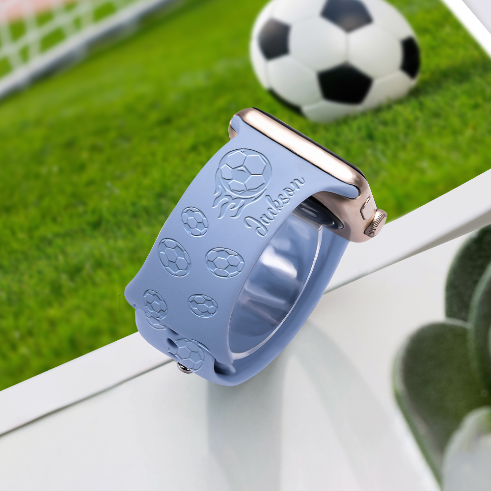 Bracelet de montre en silicone pour Apple avec nom gravé Cadeau d'anniversaire pour les amoureux du football