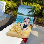 Toalla de playa de secado rápido con nombre Castillo de arena personalizado Personaje de dibujos animados para niños Regalo de cumpleaños esencial para niños Niñas