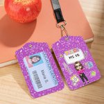 Personalised Cartoon Character Clipart Teach ID Badge Holder with Name and Lanyard Office Back to School Teacher's Day Gift for Educator