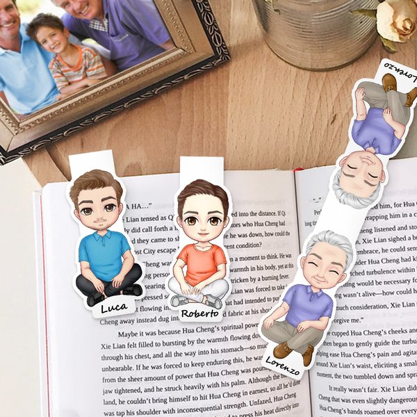 Segnalibro magnetico personalizzato con nome e personaggio in stile cartone animato aiutante delle letture regalo di compleanno per amanti dei libri