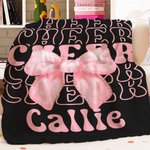 Personalized Cheer Pink Coquette Bow Soft Throw Blanket with Name Home Decor Birthday Team Gift for Cheerleaders Girls