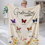 Personalisierte Großmutters Garten Weiche Decke mit Geburtsblumen Schmetterling 1-10 Namen Muttertag Geburtstag Geschenk für Mama Oma