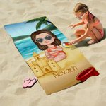 Toalla de playa de secado rápido con nombre Castillo de arena personalizado Personaje de dibujos animados para niños Regalo de cumpleaños esencial para niños Niñas