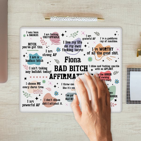 Personalized Bad Bitch Affirmations Non-Slip Mouse Pad with Name Office Supplies Humorous Birthday Gift for Friends Family Colleague