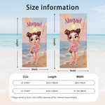 Personalised Shiny Fashion Cartoon Girl Quick Dry Oversized Beach Towel with Name Travel Essential Beach Party Gift for Girls Women