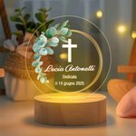 Luce notturna personalizzata a LED con testo e base in legno decorazione per la casa regalo di battesimo cresima o babyshower per bambini