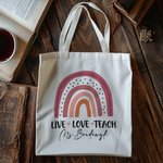 Bolsa de Lona Reutilizable Boho Arco Iris Personalizada con Texto Agradecimiento Anual Día del Profesor Regalo para Profesores Educadores
