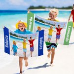 Asciugamano da spiaggia personalizzato con foto e testo multicolore ad asciugatura rapida vacanze estive regalo per famiglia e bambini