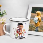 Henkilökohtainen kukka perhonen 3D sarjakuvahahmo Kannettava 12 oz emali kuppi nimi vuosipäivä syntymäpäivä lahja pojille tytöille