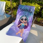 Personalised Shiny Fashion Cartoon Girl Quick Dry Oversized Beach Towel with Name Travel Essential Beach Party Gift for Girls Women
