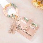Cartera de cuero personalizada con flor de nacimiento y pulsera de cuentas con nombre regalo de cumpleaños o Día de la Madre para ella
