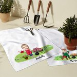 Personalizada Cartoon Gardening Character Waffle Toalla portátil con nombre Regalo de cumpleaños para la familia amigo