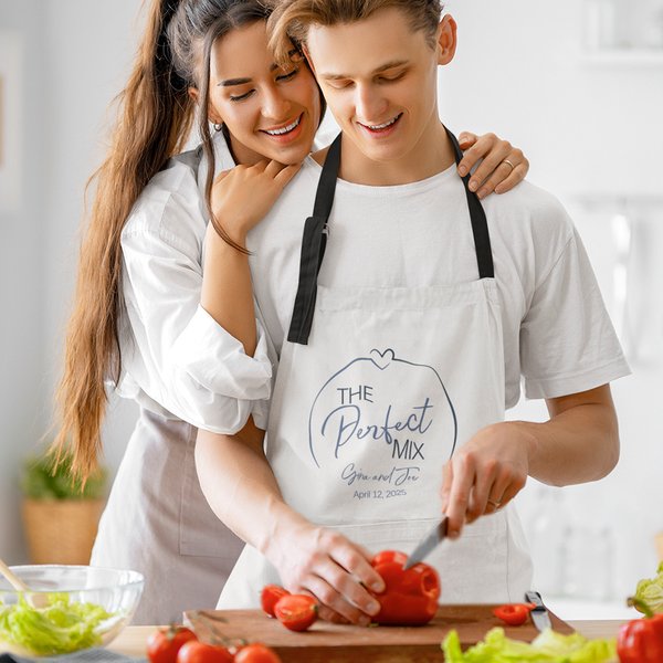 Personalisierte The Perfect Mix Schürze mit Namen und Text Küche Zubehör Geburtstag Jahrestag Geschenk für Paare
