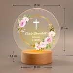 Luce notturna personalizzata a LED con testo e base in legno decorazione per la casa regalo di battesimo cresima o babyshower per bambini