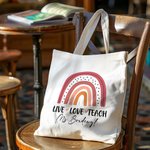 Bolsa de Lona Reutilizable Boho Arco Iris Personalizada con Texto Agradecimiento Anual Día del Profesor Regalo para Profesores Educadores
