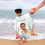 Toalla de playa de secado rápido con capucha y nombre personalizada con dibujos de niños del mundo marino Esenciales de playa Vacaciones de verano Regalo de cumpleaños para niños Niñas