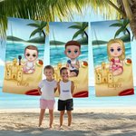 Toalla de playa de secado rápido con nombre Castillo de arena personalizado Personaje de dibujos animados para niños Regalo de cumpleaños esencial para niños Niñas