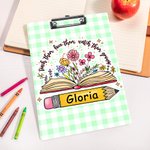 Personalized Plaid Pencil Floral Book Design Hanging Clipboard with Low Profile Clip and Name Teaching Tool Teacher's Day Gift for Teachers Educators