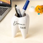 Porte stylo personnalisé en forme de dent avec nom Décoration de bureau Cadeau de fin d'études pour dentiste Hygiéniste dentaire
