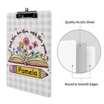 Personalized Plaid Pencil Floral Book Design Hanging Clipboard with Low Profile Clip and Name Teaching Tool Teacher's Day Gift for Teachers Educators