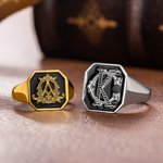 Personalised Monogram Interlocking Initial Signet Ring Jewellery with Engraved Text Birthday Engagement Gift for Men