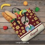 Personalized Cartoon Girl Flying Birth Flower Large Tote Bag with Name Daily Use Travel Essential Birthday Anniversary Gift for Women