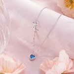 Personalised Heart Birthstone Pendant Necklace with Name Dainty Jewellery Birthday Anniversary Gift for Women Girls