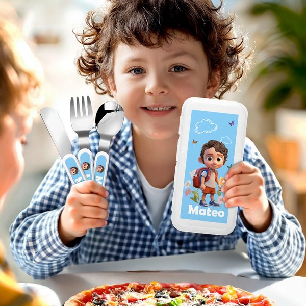 Henkilökohtainen 3D sarjakuvahahmo lapsen haarukka lusikka veitsi 3 kpl ruokailuvälineet asetettu nimi ja asia takaisin kouluun kausi syntymäpäivälahja pojille tytöille