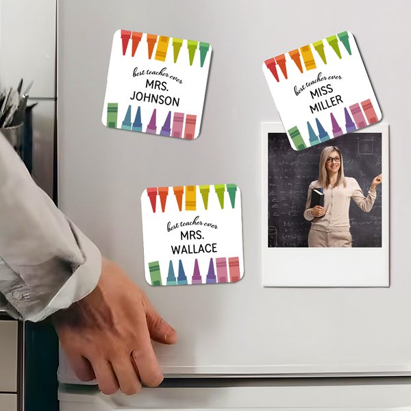 Personalized Color Crayon Square Fridge Magnet with Text Home Class Decor Birthday Teacher's Day Appreciation Gift for Teachers