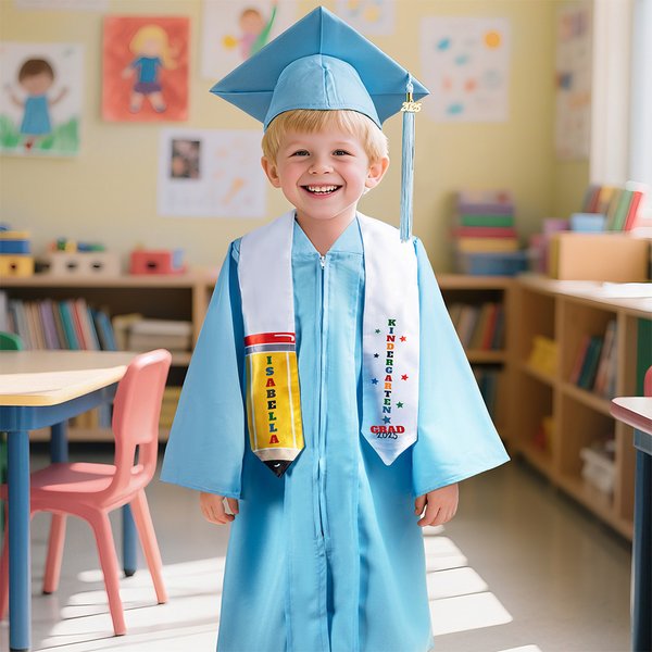 Personalized  Pencil Shape Star Kindergarten Graduation Stoles Gown with Name and Grade Class of 2025 Kindergarten Graduation Gift for Kids