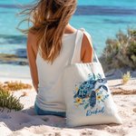 Personalisierte florale Meeresschildkröte wiederverwendbare Canvas Tote Bag mit Namen Sommer Strand Urlaub Reisen Essentials Geburtstag Geschenk für Frauen