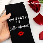 Callie Moment Personalized Pure Cotton Soft Red Lip Print Property Of Name Mid-Calf Socks Valentine's Day Anniversary Gift for Husband Boyfriend